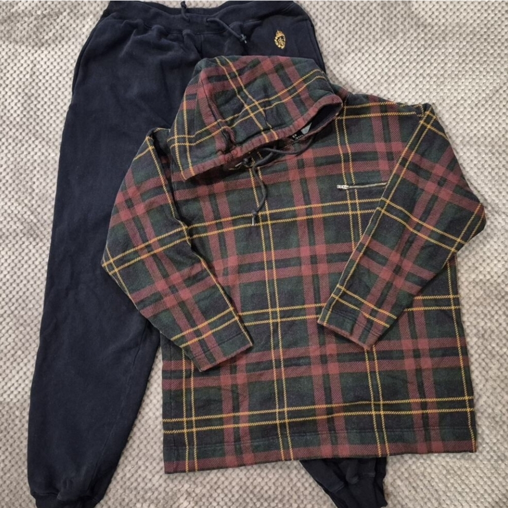 Vintage Lauren Ralph Lauren Crest Jogger Set Blackwatch Tartan Hoodie Medium